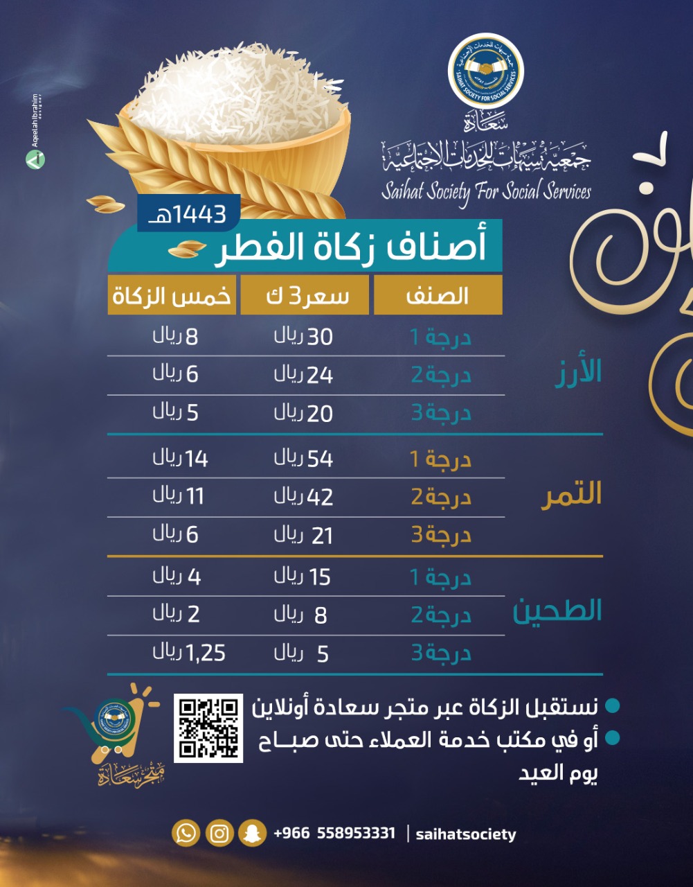 أصناف زكاة الفطر لعام 1443